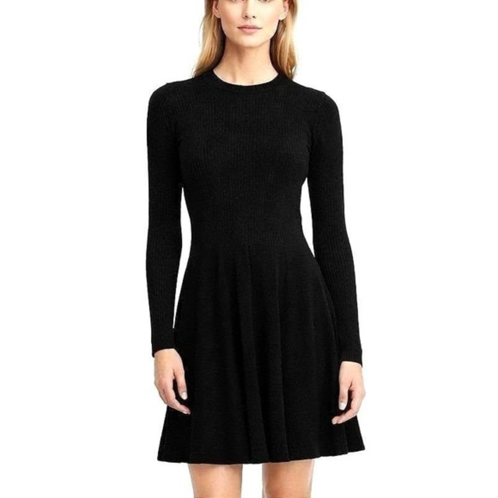 Polo Ralph Lauren Black Ribbed Knit Sweater Dress Women M Minimalist Preppy LBD